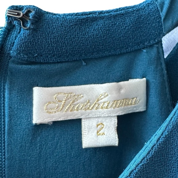 SHOSHANNA Sleeveless Halter Neck A-Line Mini Dress Stretch Crepe Peacock Blue 2 - Picture 5 of 5